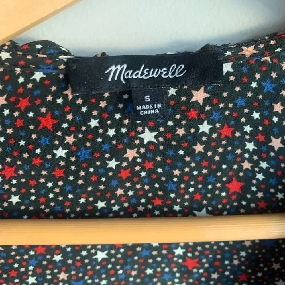 Madewell Silk Ruffle-Hem Wrap Top in Starry Night